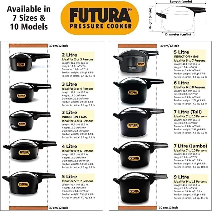 Hawkins Futura Hard Anodised Pressure Cooker, 3 Litre Capacity, Black